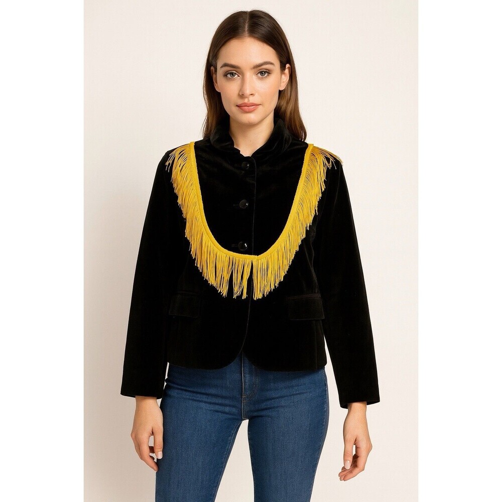 Vtg J Crew Velvet Military Fringe Gothic Blazer 8 Black Grunge Style 85794